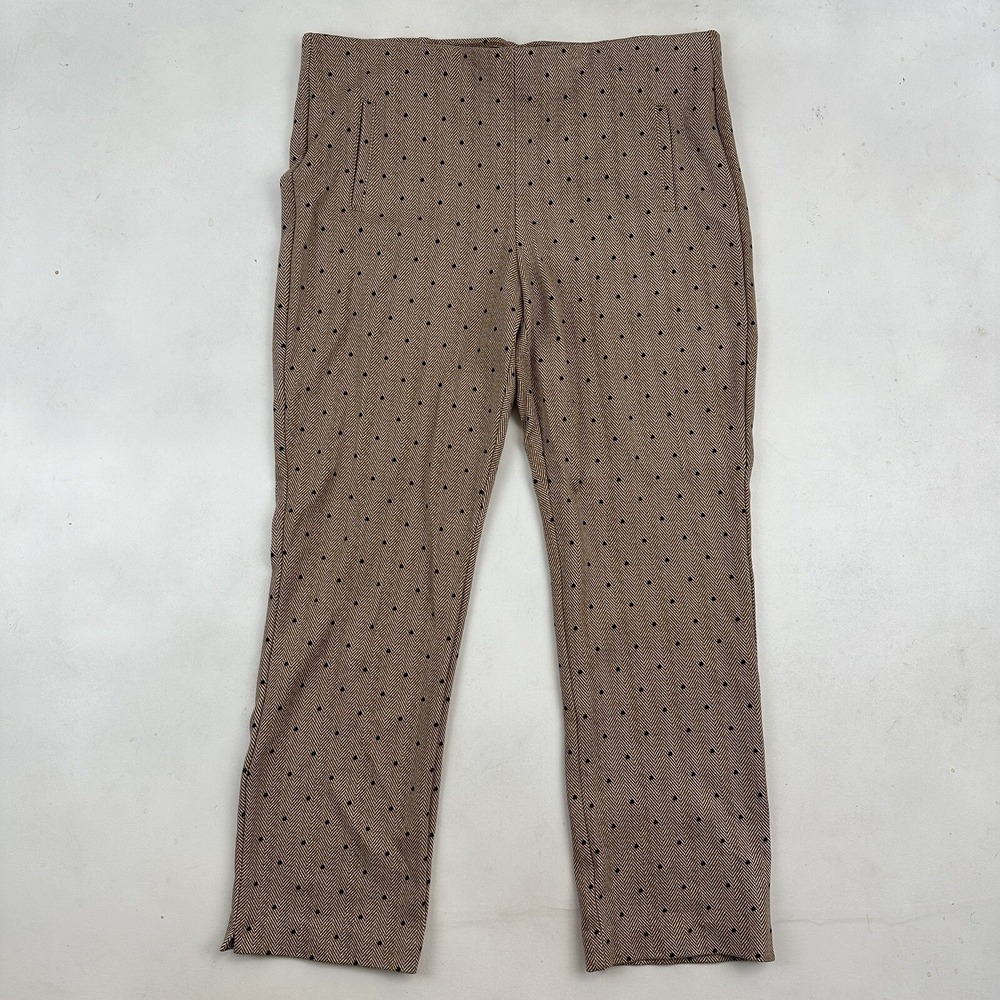 Chico's Brown Herringbone Polka Dot Pull On Straight Leg Pants 16R (3R) Stretch - Picture 2 of 10